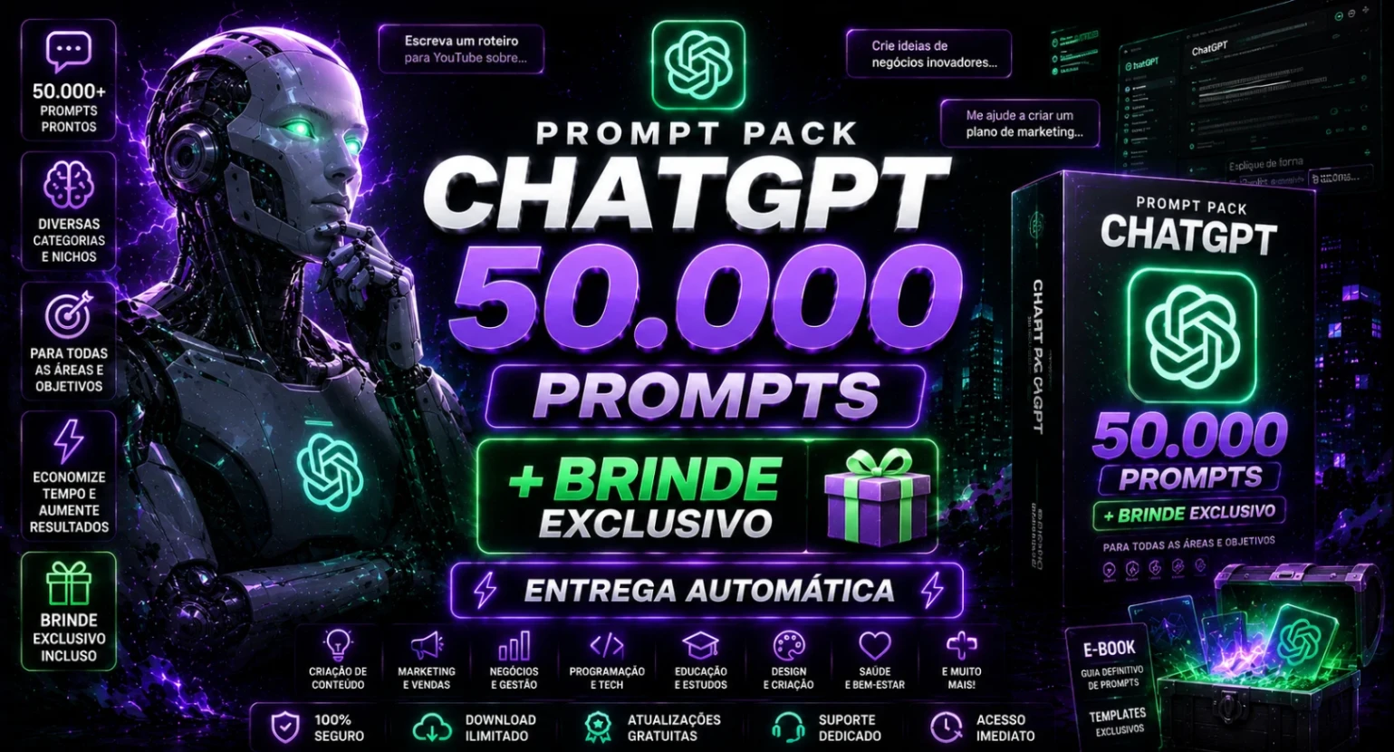 CHATGPT PROMPTS PACK 50.000 PROMPTS + BRINDE - ENTREGA AUTOMATICA