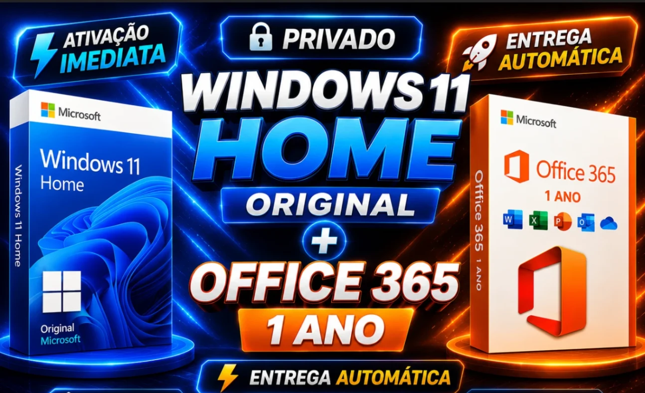Windows 11 Home Original Microsoft Ativação Imediata + OFFICE 365 1 ANO - ENTREGA AUTOMATICA