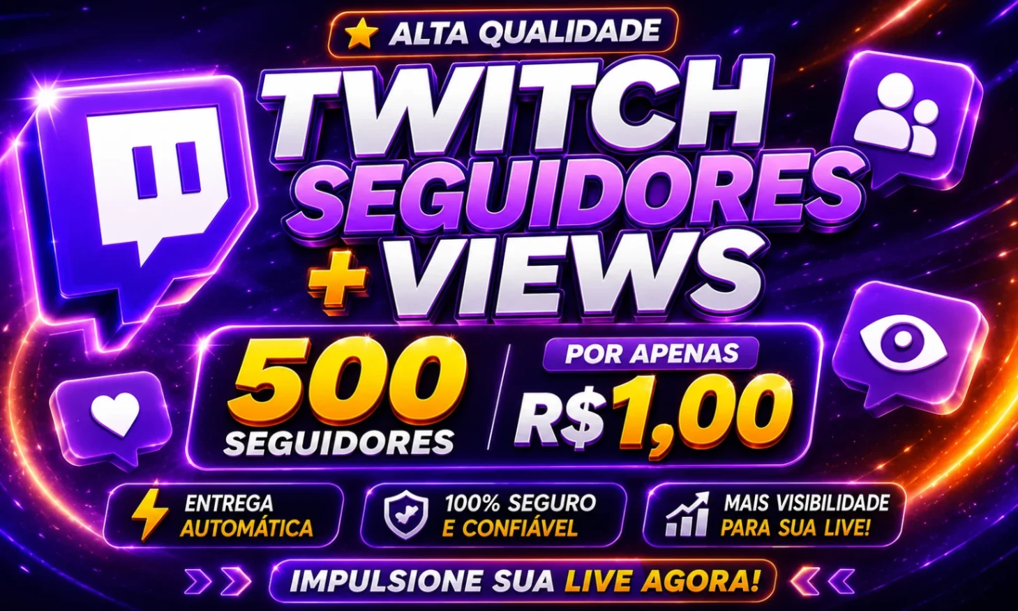 TWITCH SEGUIDORES (500 POR R$1,00)  E VIEWS - ENTREGA AUTOMATICA